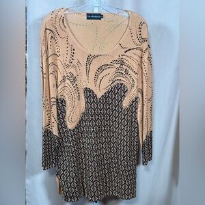 La Madonna Tan & Black Print Lightweight Stretchy Knit Size XL